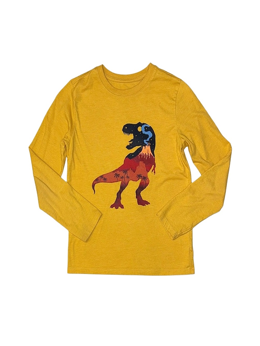 CAT & JACK Boy's Yellow Dinosaur Graphic Long Sleeve Shirt Size Medium 8/10